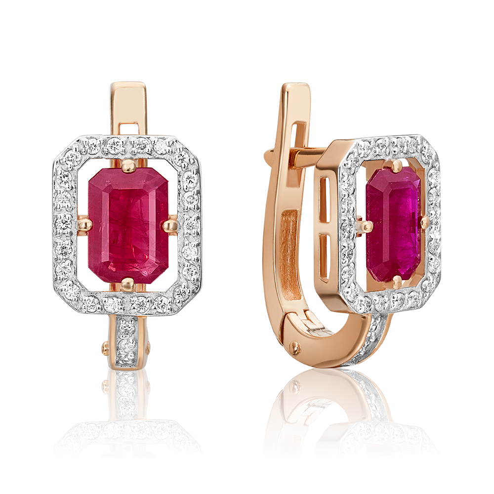 Серьги с английским замком из красного золота с рубином и бриллиантами 02-0848-00-107-1110-30