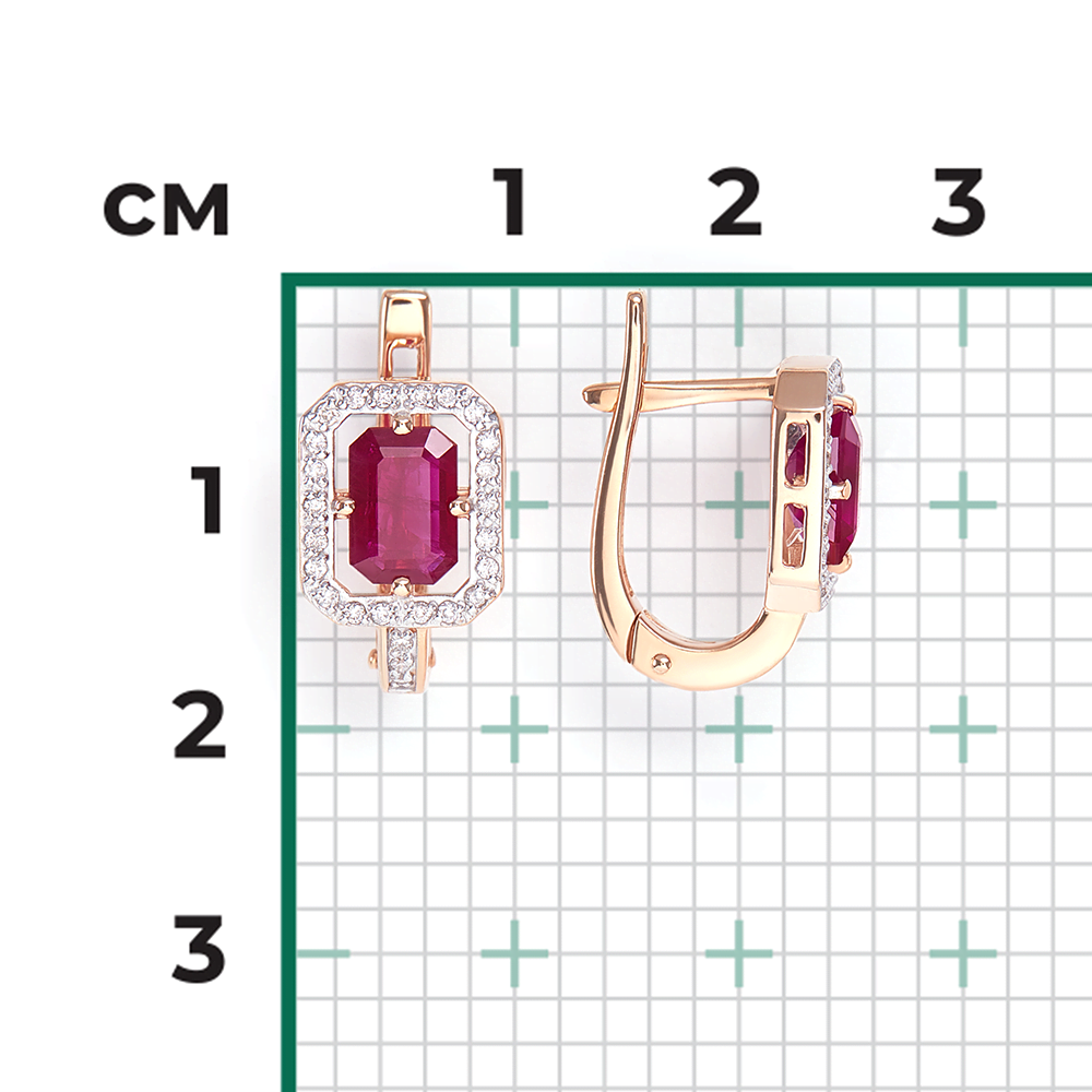 Серьги с английским замком из красного золота с рубином и бриллиантами 02-0848-00-107-1110-30
