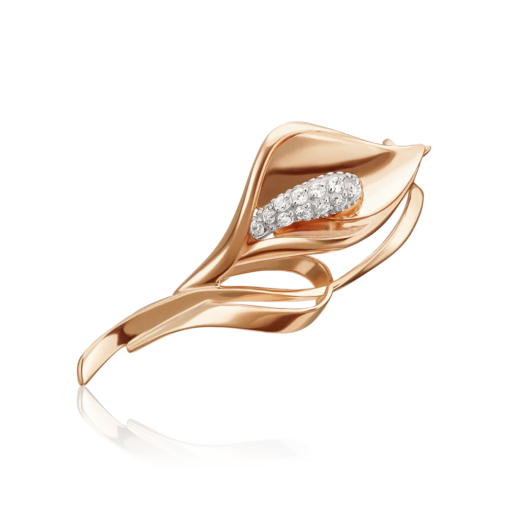 Брошь «Калла» из красного золота с фианитами 04-0211-00-401-1110-23