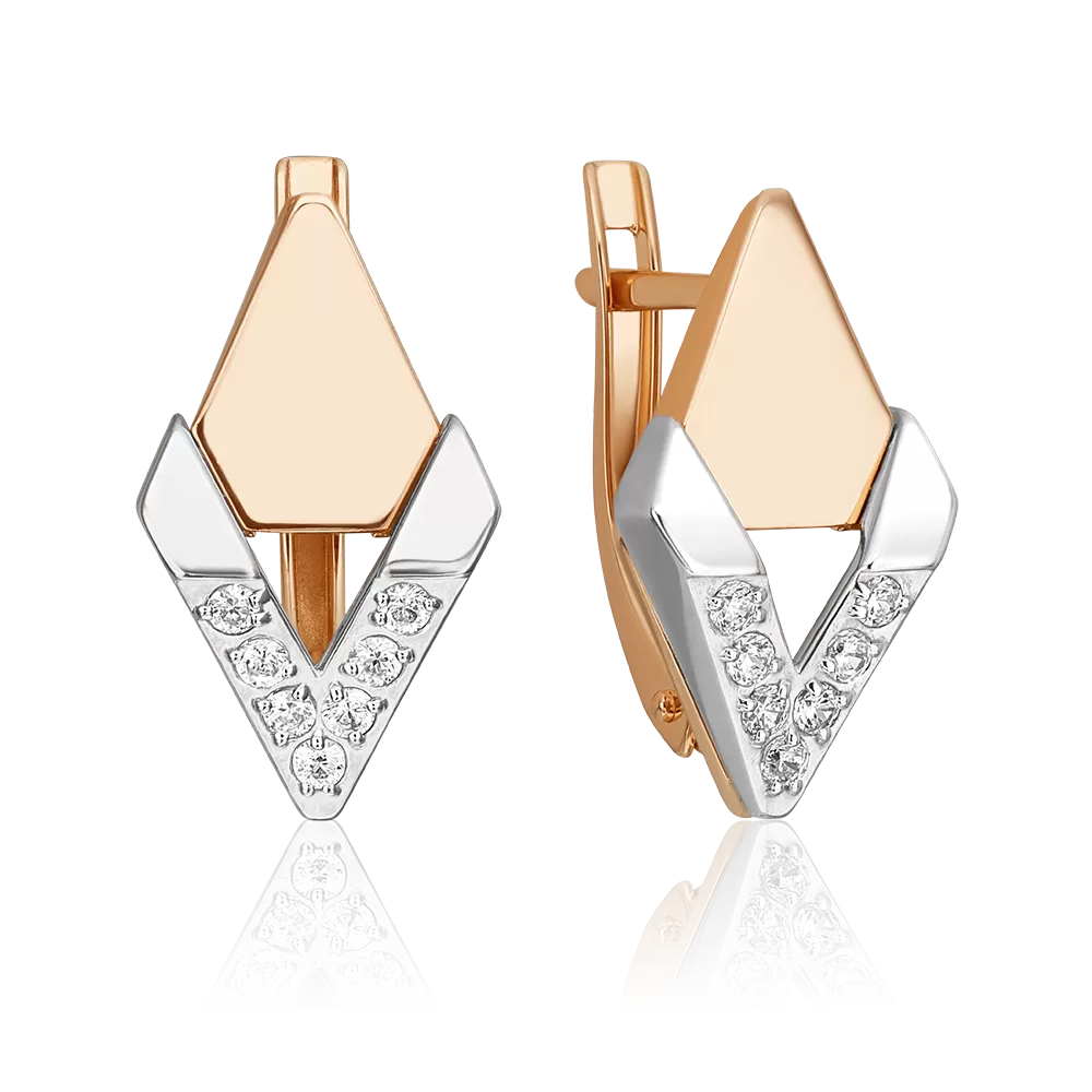 Серьги с английским замком из комбинированного золота с фианитами 02-5135-00-401-1111