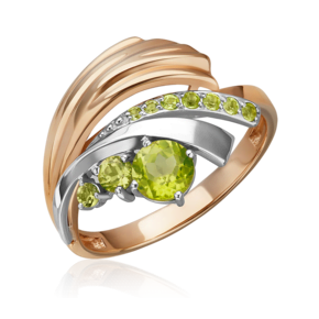 Кольцо «Стихия Земли» из комбинированного золота с хризолитами 01-5709-00-205-1111