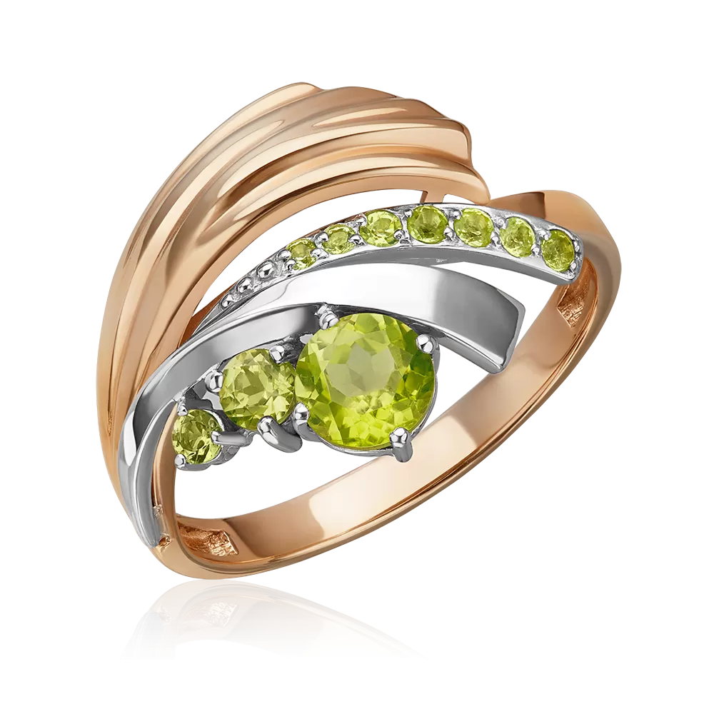 Кольцо «Стихия Земли» из комбинированного золота с хризолитами 01-5709-00-205-1111