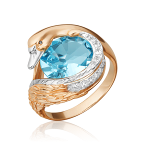 Кольцо «Лебедь» из красного золота с топазом и натуральными топазами white 01-5464-00-201-1110-46