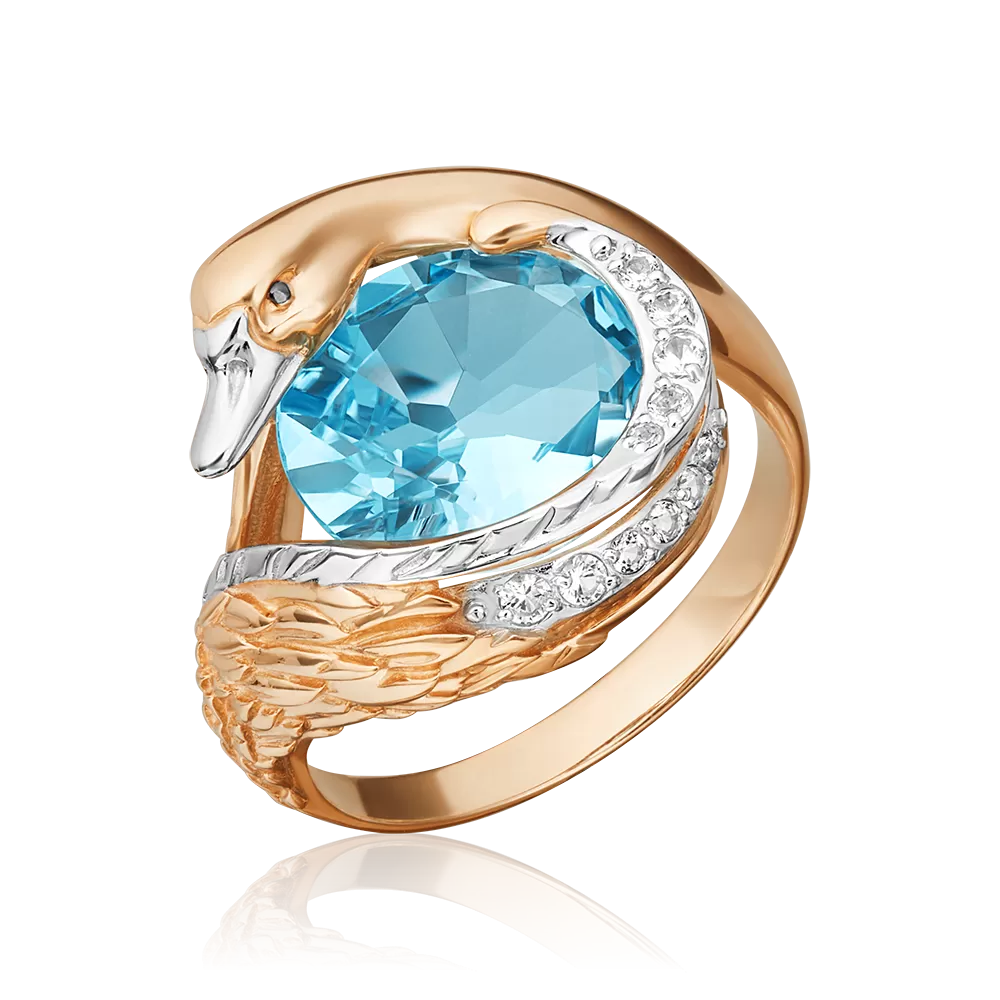 Кольцо «Лебедь» из красного золота с топазом и натуральными топазами white 01-5464-00-201-1110-46