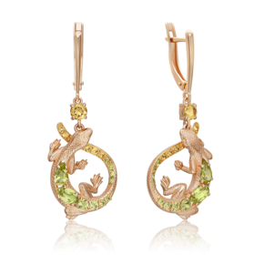 Серьги «Ящерицы» с английским замком из красного золота с хризолитами и цитринами 02-5288-00-235-1110