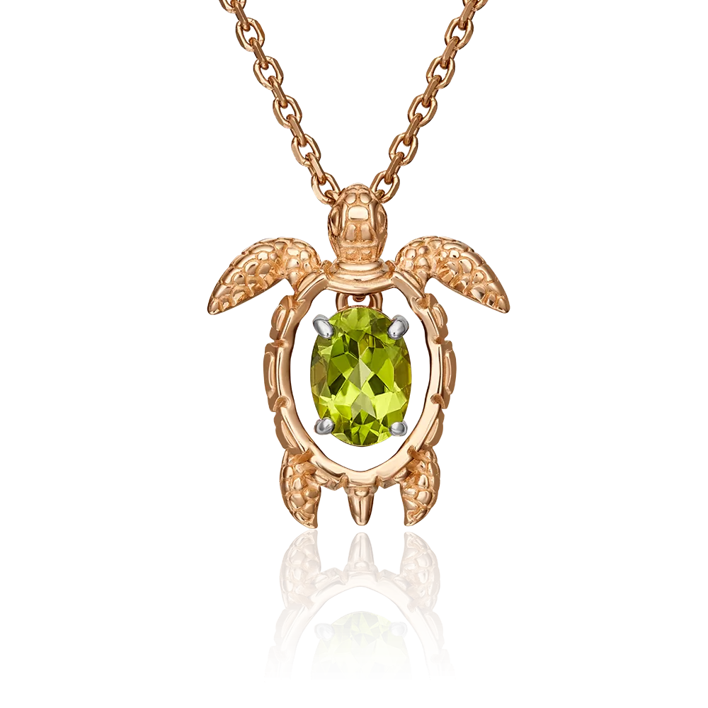 Подвеска «Черепаха» из красного золота с хризолитом 03-3060-00-205-1110-57