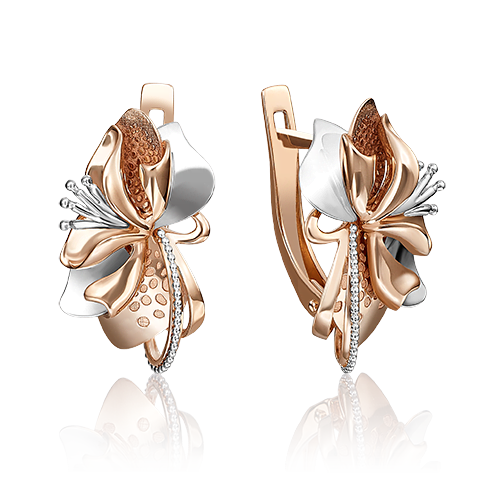 Серьги «Тигровые лилии» с английским замком из комбинированного золота 02-4077-00-000-1111-48