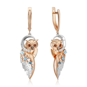 Серьги «Загадочность» с английским замком из комбинированного золота с топазами, натуральными топазами white и эмалью 02-4890-00-201-1111