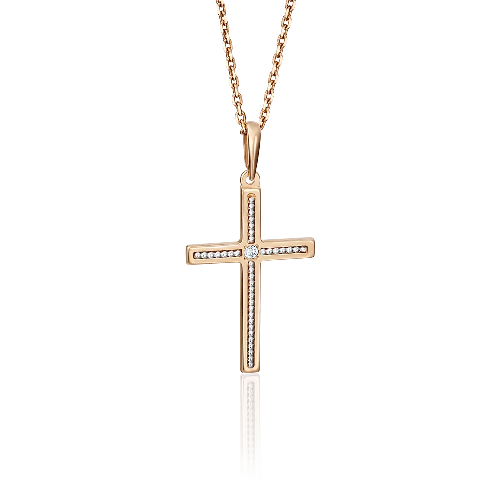 Декоративный крест из комбинированного золота с фианитом 03-2737-00-401-1111-03