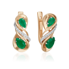 Серьги с английским замком из комбинированного золота с изумрудами и бриллиантами 02-5211-00-106-1111