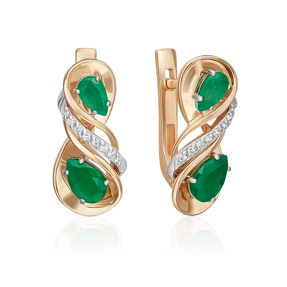 Серьги с английским замком из комбинированного золота с изумрудами и бриллиантами 02-5211-00-106-1111