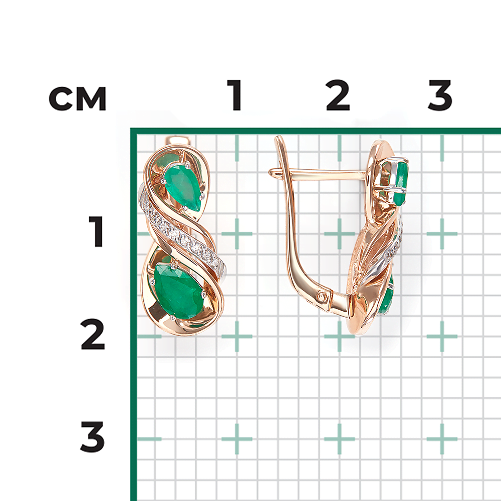 Серьги с английским замком из комбинированного золота с изумрудами и бриллиантами 02-5211-00-106-1111