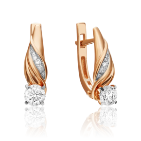 Серьги с английским замком из красного золота с бриллиантами 02-3828-00-101-1110-30