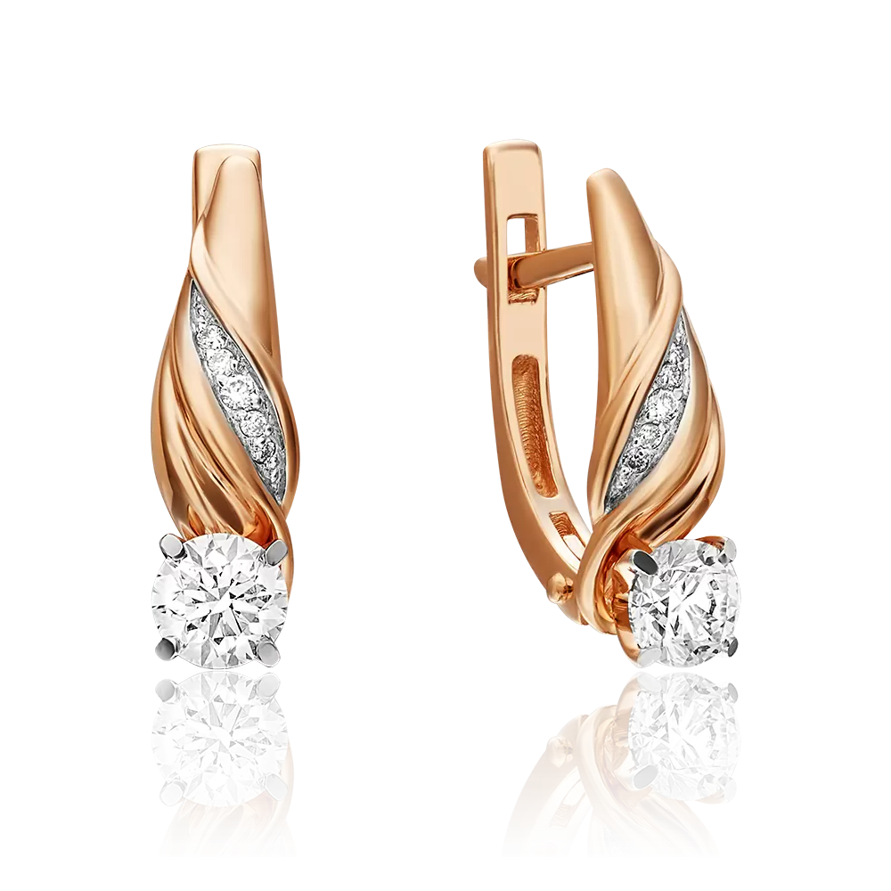 Серьги с английским замком из красного золота с бриллиантами 02-3828-00-101-1110-30