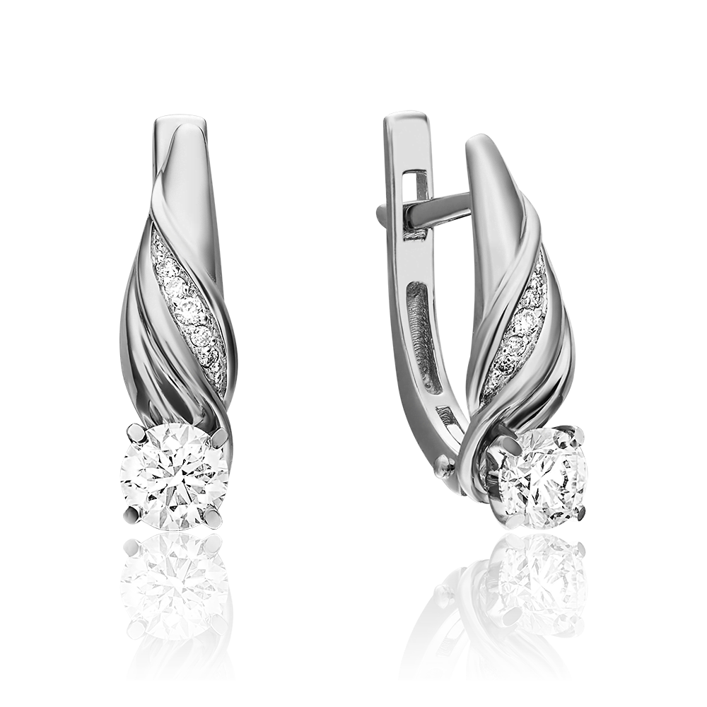 Серьги с английским замком из белого золота с бриллиантами 02-3828-00-101-1120-30