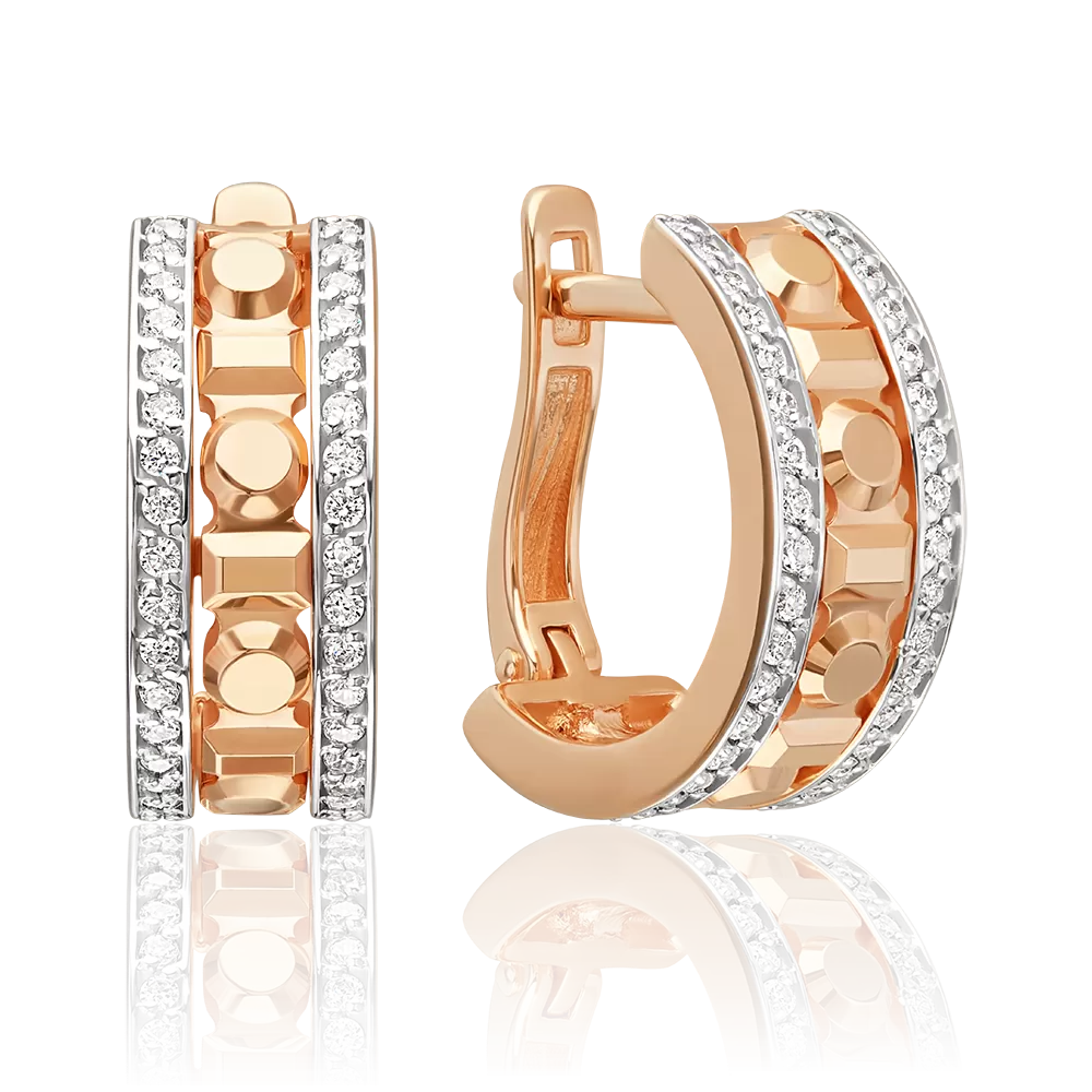 Серьги с английским замком из красного золота с бриллиантами 02-5562-00-101-1110